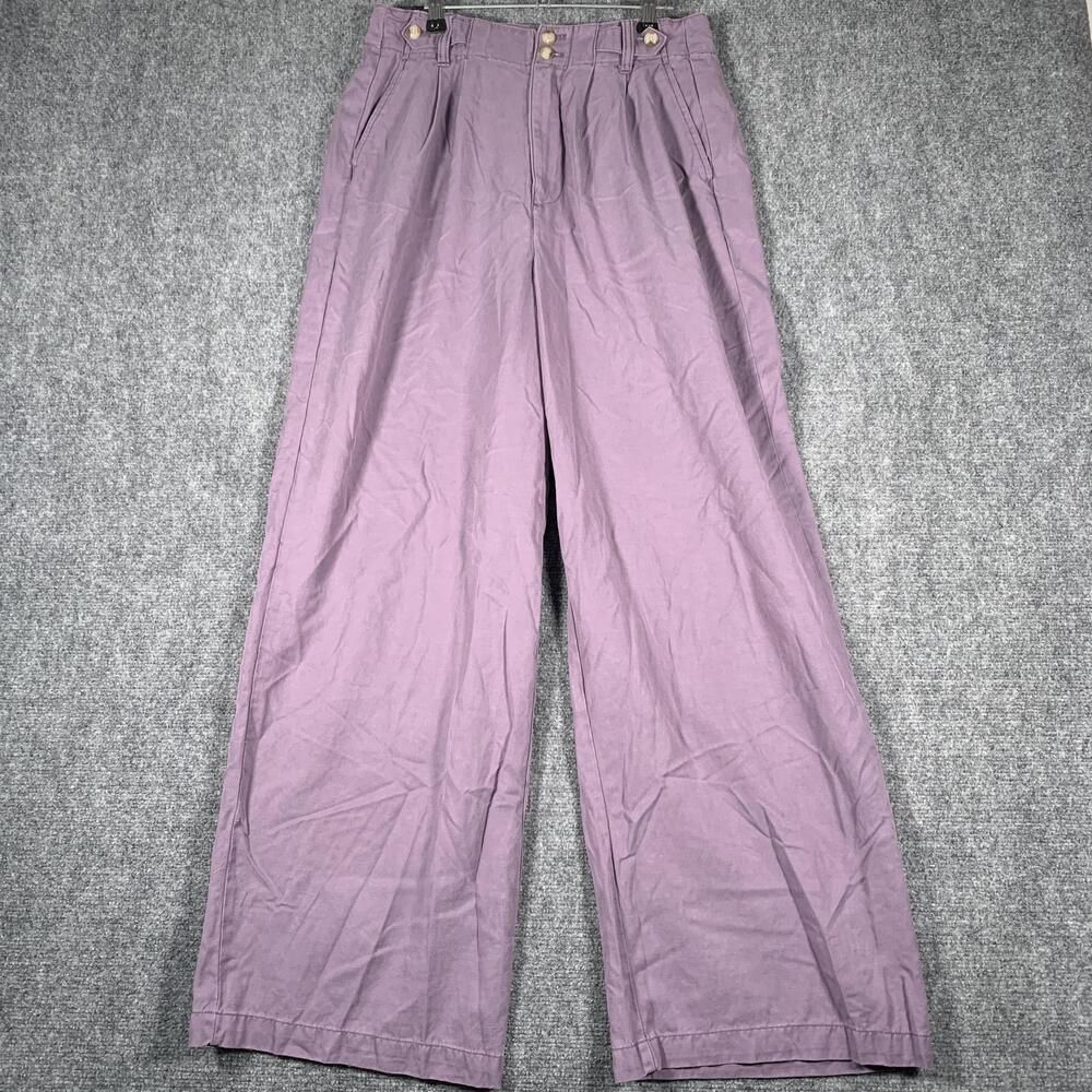 Madewell Harlow Pants Womens 4 Purple Wide Leg Pleated Twill Chino Casual